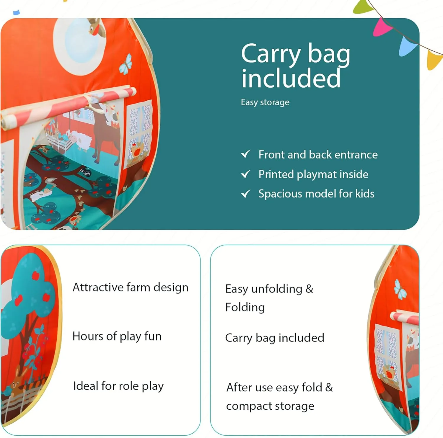 Pop It Up|Farm Play - Pop-Up Playtent - Indoor Playhouse, Front & Back Doors, Spacious Interior, Pretend Play, Toddlers & Kids Ages 3  Fun2Give
