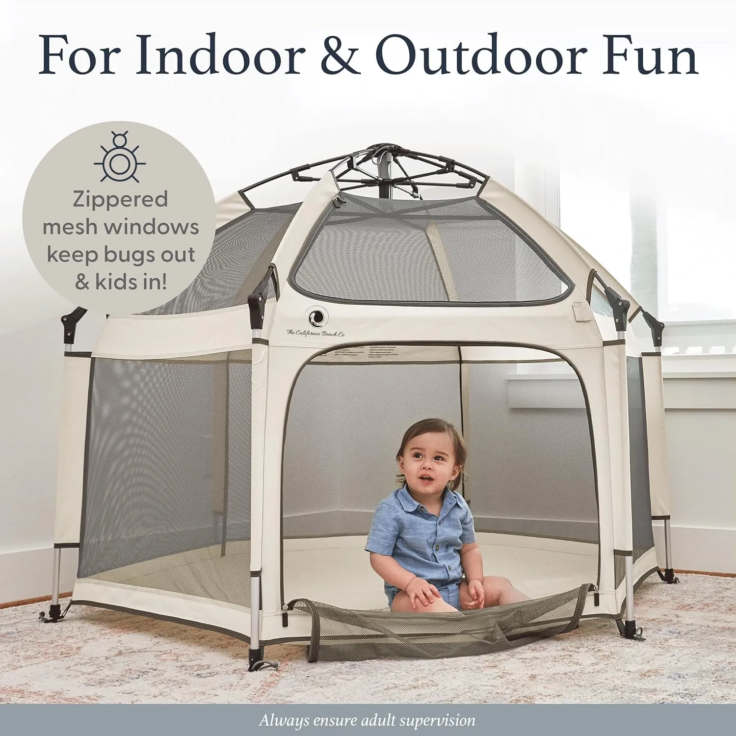 POP 'N GO PLAYPEN - Indoor & Outdoor Baby Playpen for Babies and Toddlers - Baby Beach Tent, Foldable, Portable W/Canopy, Travel Bag, & Mosquito Net - Pop Up Pack and Play Tent (Warm Ivory)