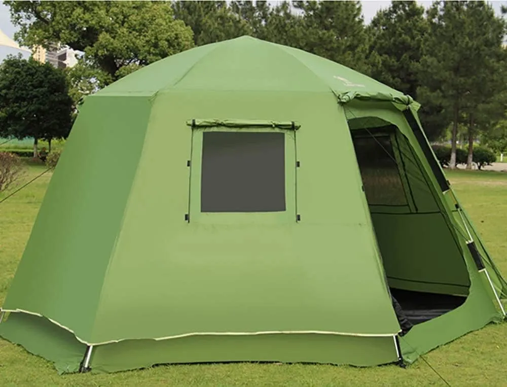 Pop Up Automatic Tent, Outdoor Camping Hexagon Tents, Instant Cabana Waterproof Shade Canopy Tarp for Survival Mountaineering,Green