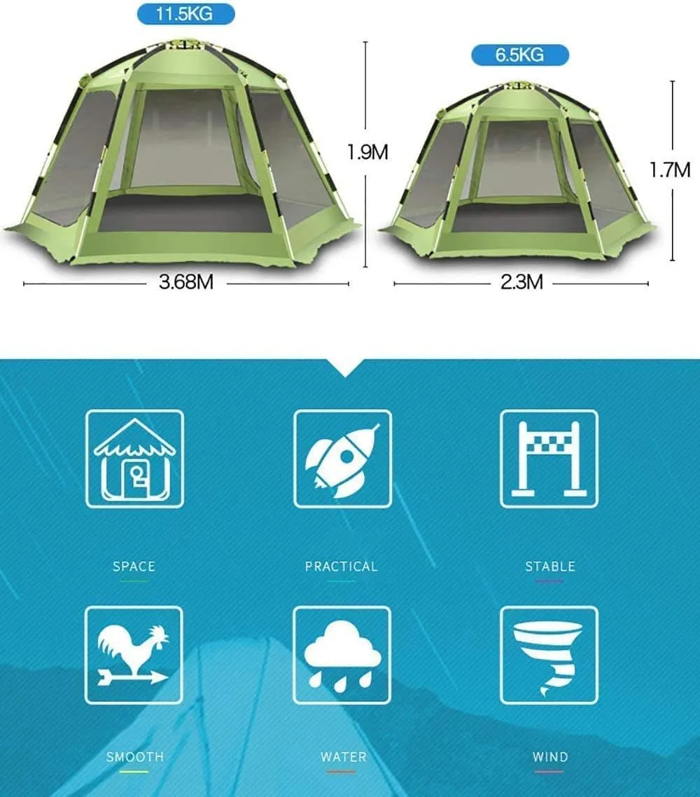 Pop Up Automatic Tent, Outdoor Camping Hexagon Tents, Instant Cabana Waterproof Shade Canopy Tarp for Survival Mountaineering,Green