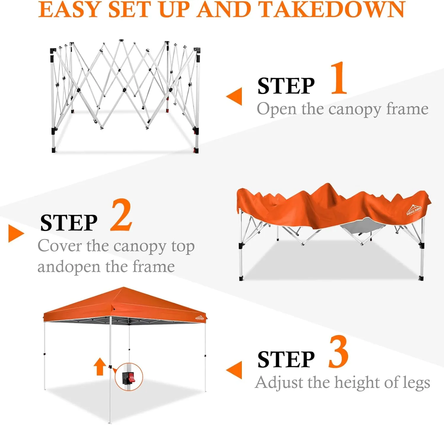 Pop up Canopy Tent,10x10 Instant Outdoor Canopy for Parties with Wheeled Bag(Orange)