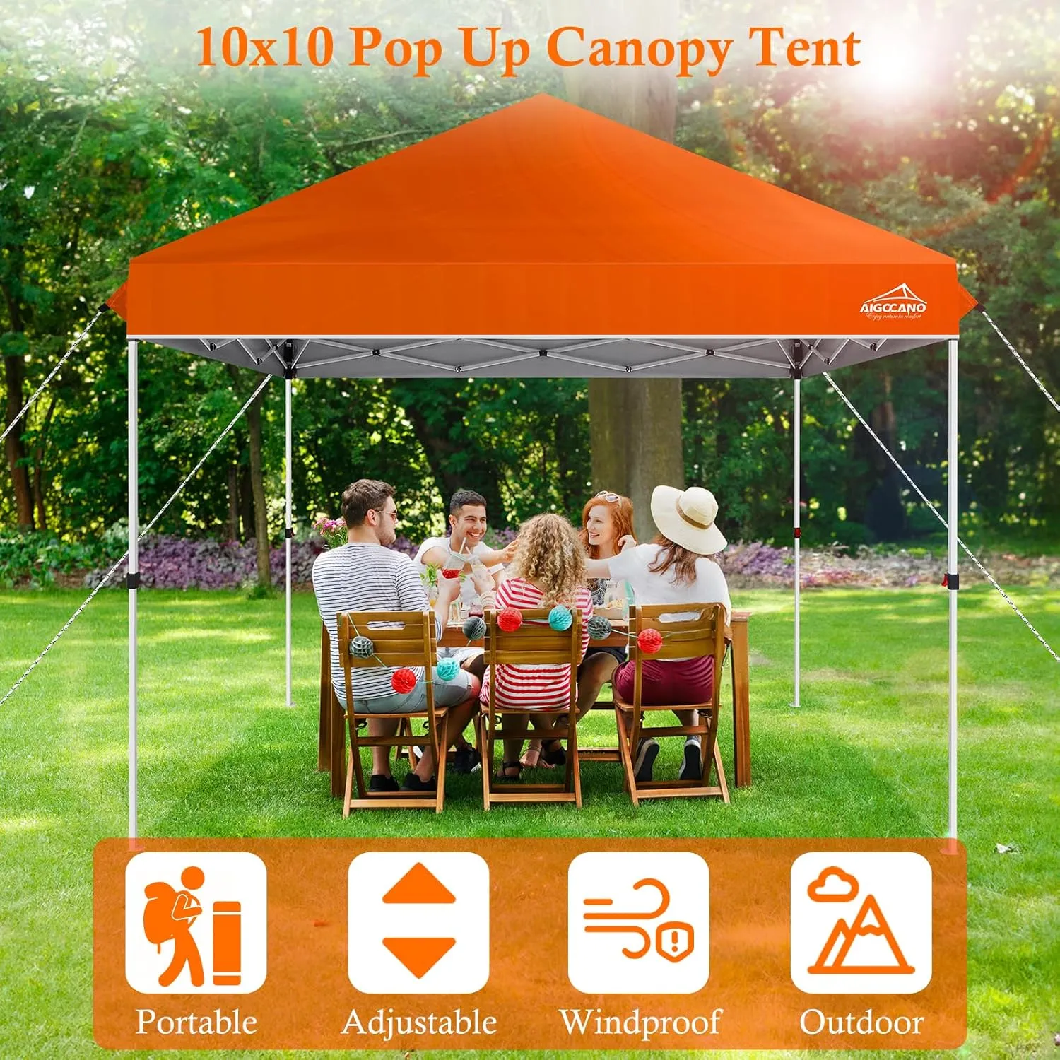Pop up Canopy Tent,10x10 Instant Outdoor Canopy for Parties with Wheeled Bag(Orange)