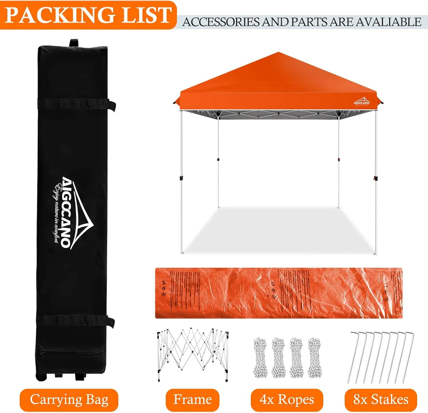 Pop up Canopy Tent,10x10 Instant Outdoor Canopy for Parties with Wheeled Bag(Orange)