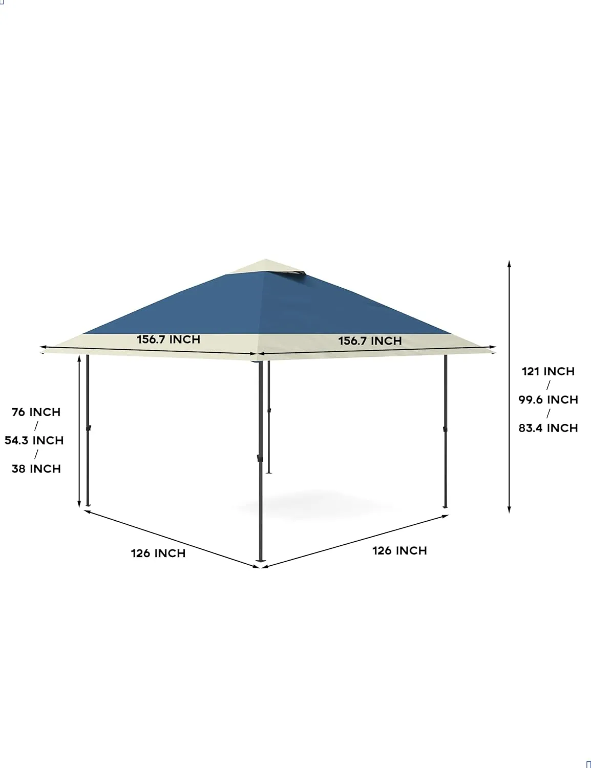 Pop Up Gazebo 13x13, Outdoor Canopy Shelter with 4 Stanbags, 8 Stakes Instant Gazebo Tent for Lawn, Garden, Backyard Deck - Navy Blue（Without Netting）