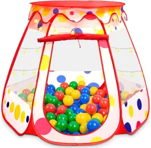 PopUp Princess Tent, Toddler Girl Toys Baby Ball Pit with LED Star Lights, Foldable Kid Play Tent with Carrying Bag, Indoor Outdoor 1 2 3 Year Old Girls Toy Gift for Birthday/Christmas, Red
