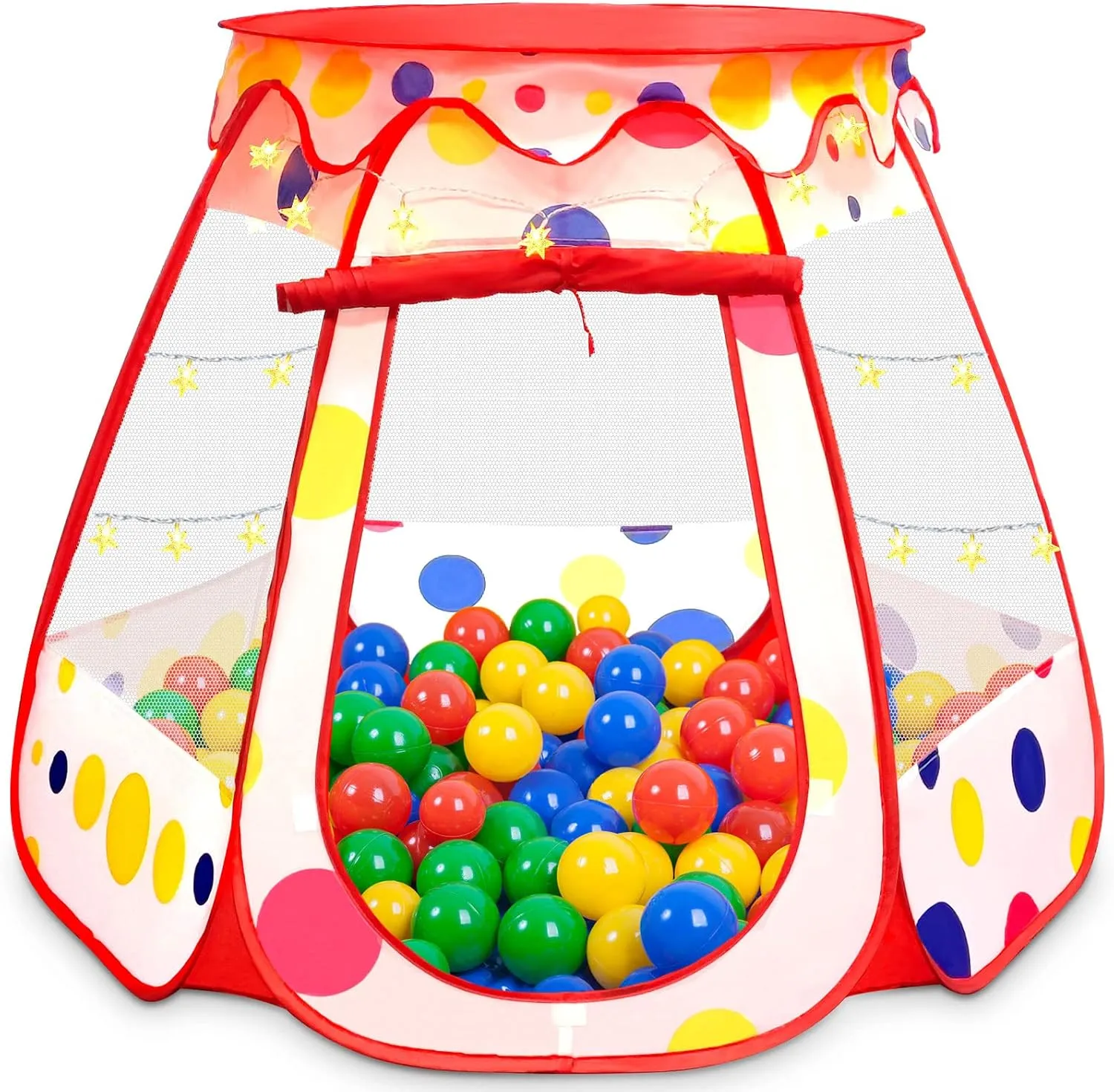 PopUp Princess Tent, Toddler Girl Toys Baby Ball Pit with LED Star Lights, Foldable Kid Play Tent with Carrying Bag, Indoor Outdoor 1 2 3 Year Old Girls Toy Gift for Birthday/Christmas, Red