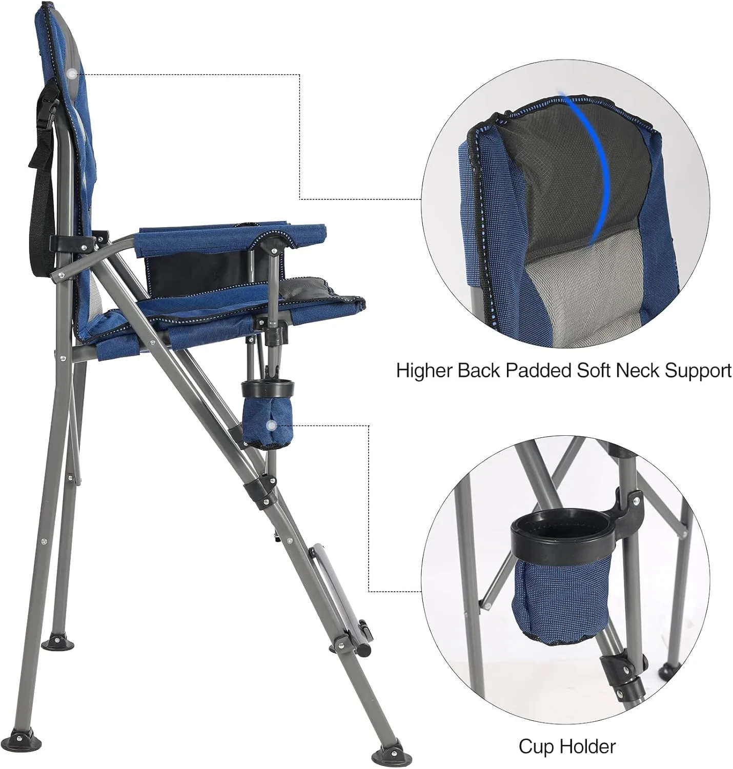 Portable Bar Height Foldable Director Chairs for Adults 330lbs, Extra Tall Folding Chairs for Camping Outside, Comfortable with High Back and Footrest, Blue