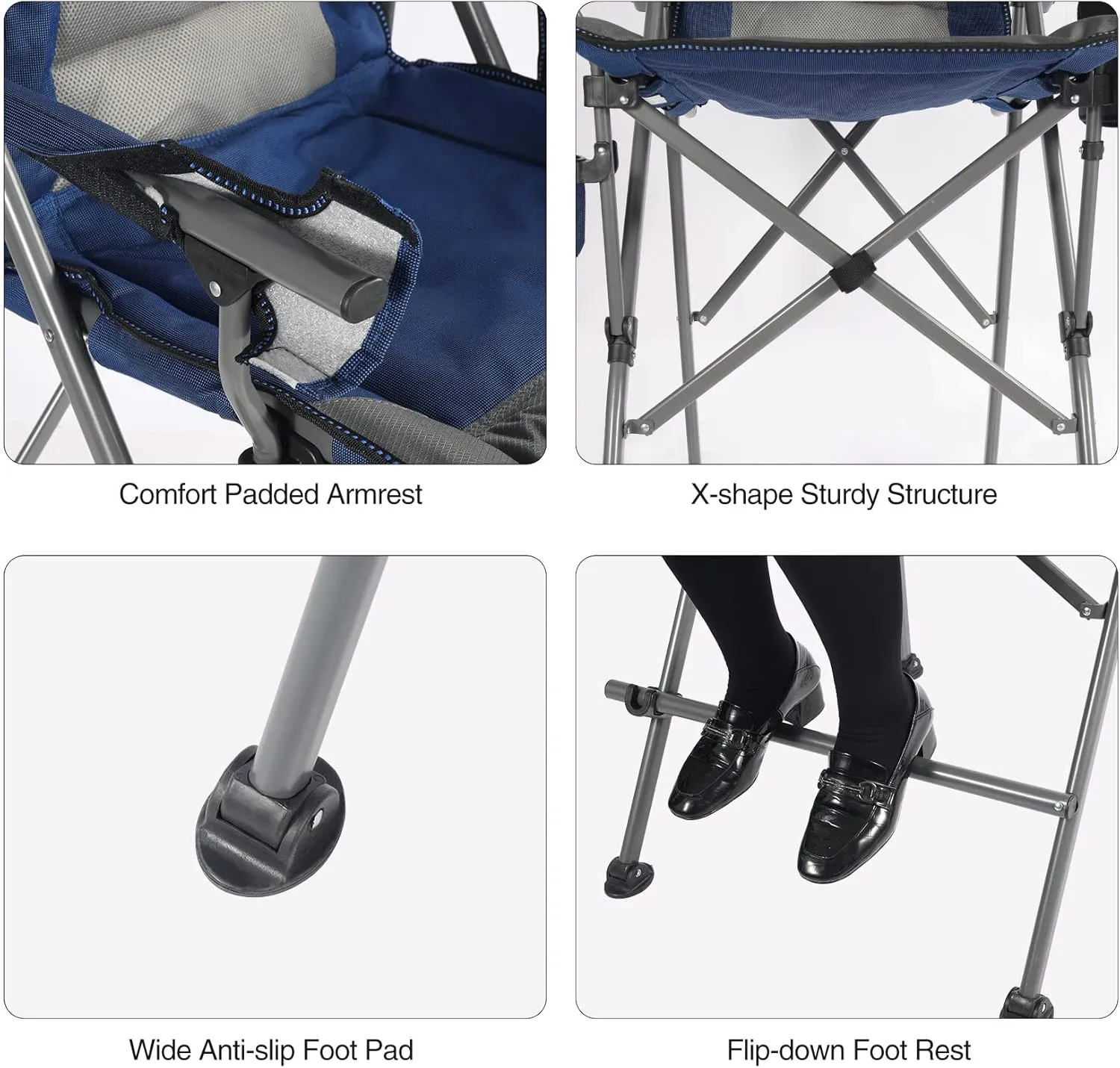 Portable Bar Height Foldable Director Chairs for Adults 330lbs, Extra Tall Folding Chairs for Camping Outside, Comfortable with High Back and Footrest, Blue