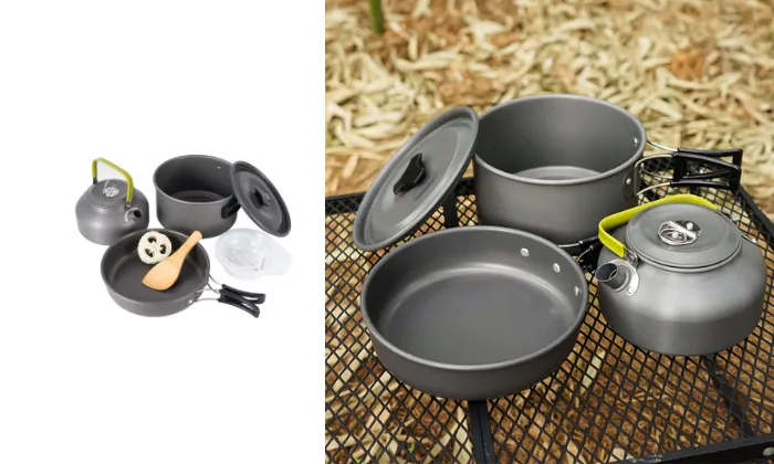 Portable Camping Cookware Set With Kettle