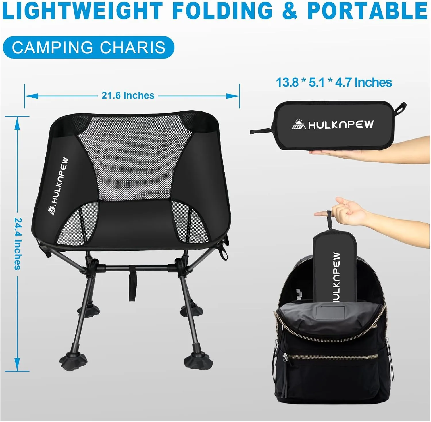 Portable Chairs, Ultralight Folding Camping Chair for Adults, Compact Folding Lawn Chairs for Camping, Travel, Hiking, Picnic and Adventures, Lightweight Chair Easy to Set up and Carry