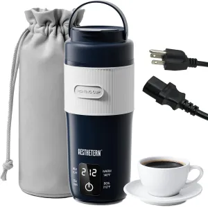Portable Electric Kettle, Travel Electric Kettle with 4 Temp Presets, 400 ML Hot Water Boiler with Boil Dry Protection, 304 Stainless Steel Mini Kettle for Home, Office, Camping (Navy & Grey)