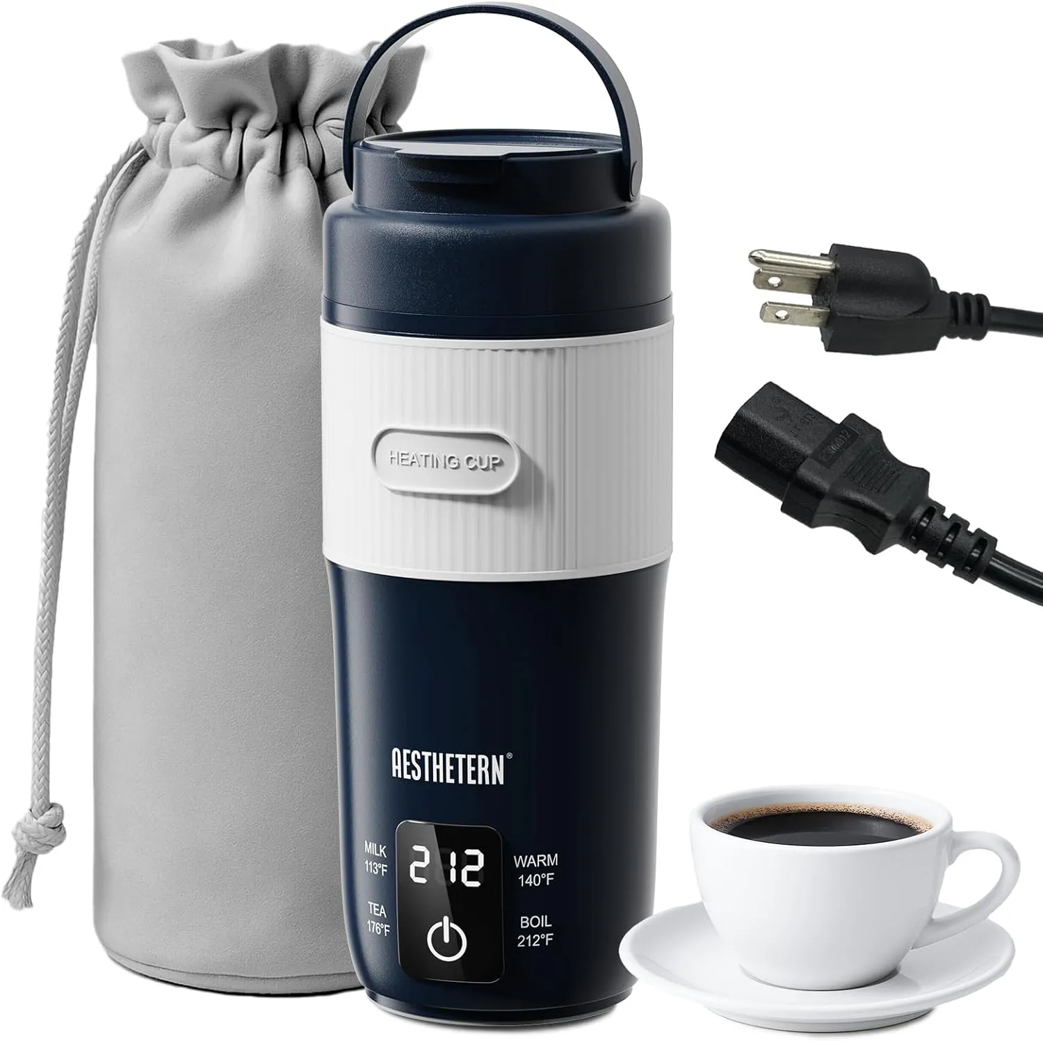 Portable Electric Kettle, Travel Electric Kettle with 4 Temp Presets, 400 ML Hot Water Boiler with Boil Dry Protection, 304 Stainless Steel Mini Kettle for Home, Office, Camping (Navy & Grey)
