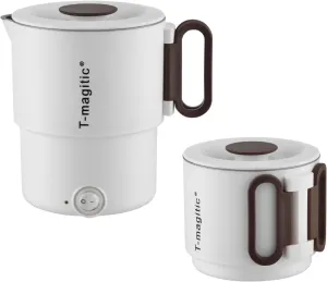 Portable Electric Kettle,Dual Voltage 110V/220V, Stainless Steel,Mini Travel Kettle, Perfect For Use in an RV or Camping or Traveling,(White)