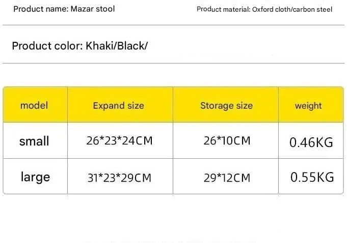 Portable Folding Backpack Stool – Compact Oxford Pocket Chair with Shoulder Strap for Camping, Fishing, Picnics – Carbon Steel Frame, 2 Sizes (Small 26×23×24cm / Large 31×23×29cm), Black/Khaki(Black,L