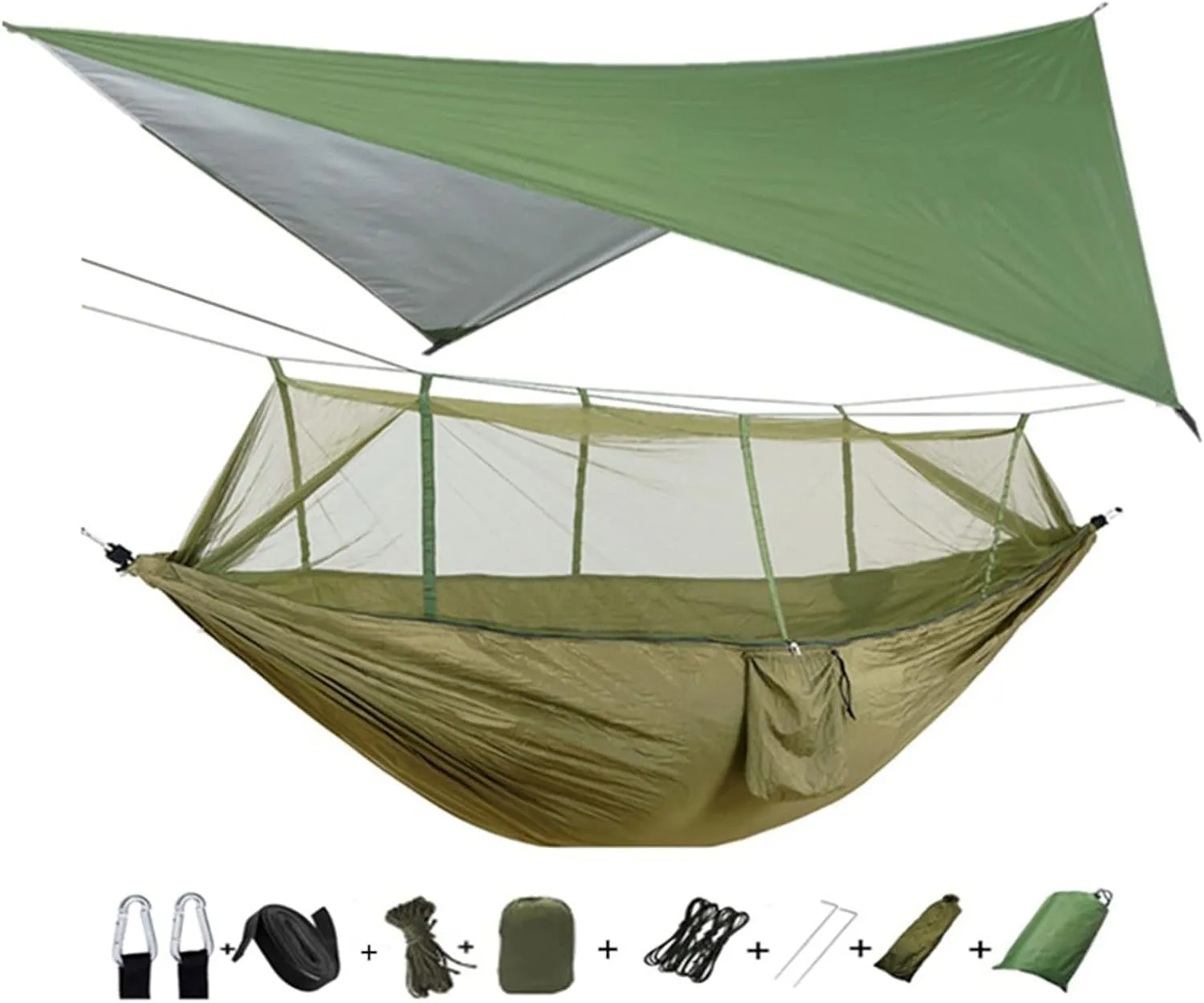 Portable Hammock Lightweight Portable Camping Hammock and Tent Awning Rain Fly Tarp Waterproof Mosquito Net Hammock Canopy Nylon Hammocks (Color : Green and Camouflage) (Green and Green)