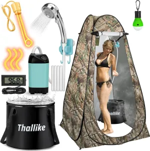 Portable Hot Shower Tent Kit - Immersion Heated 1000W, Rechargeable Pump, Pop-Up Tent for Adults Outdoor, 6.6 Gallon Folding Bucket