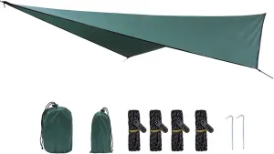 Portable Multifunctional Outdoor Camping Traveling Awning, 210T Polyester Fabric Rhombic Sun Proof Camping Ground Mat Tent Hammock Awning (Dark Green)
