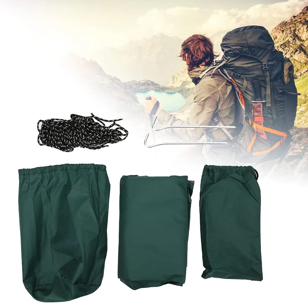 Portable Multifunctional Outdoor Camping Traveling Awning, 210T Polyester Fabric Rhombic Sun Proof Camping Ground Mat Tent Hammock Awning (Dark Green)