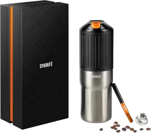 Portable Pour Over Coffee Maker, Rechargeable Electric Grinder with Stainless Steel Conical Burr, Integrated Hand Brew Kit with Stainless Steel Filter Dripper & Travel Mugs, for Camping, Outdoors