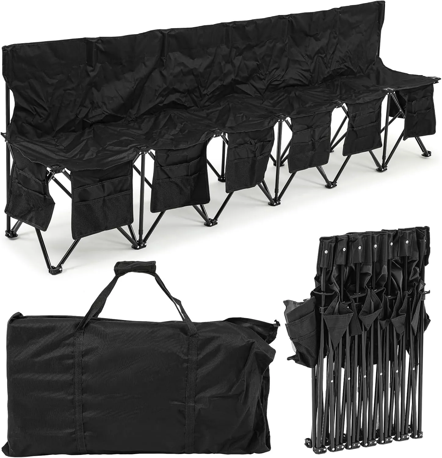 Portable Soccer Bench Chairs Foldable Team Sports Bench with Pockets and Carrying Bag for Sports Team Camping Soccer Basketball Football Practice Games