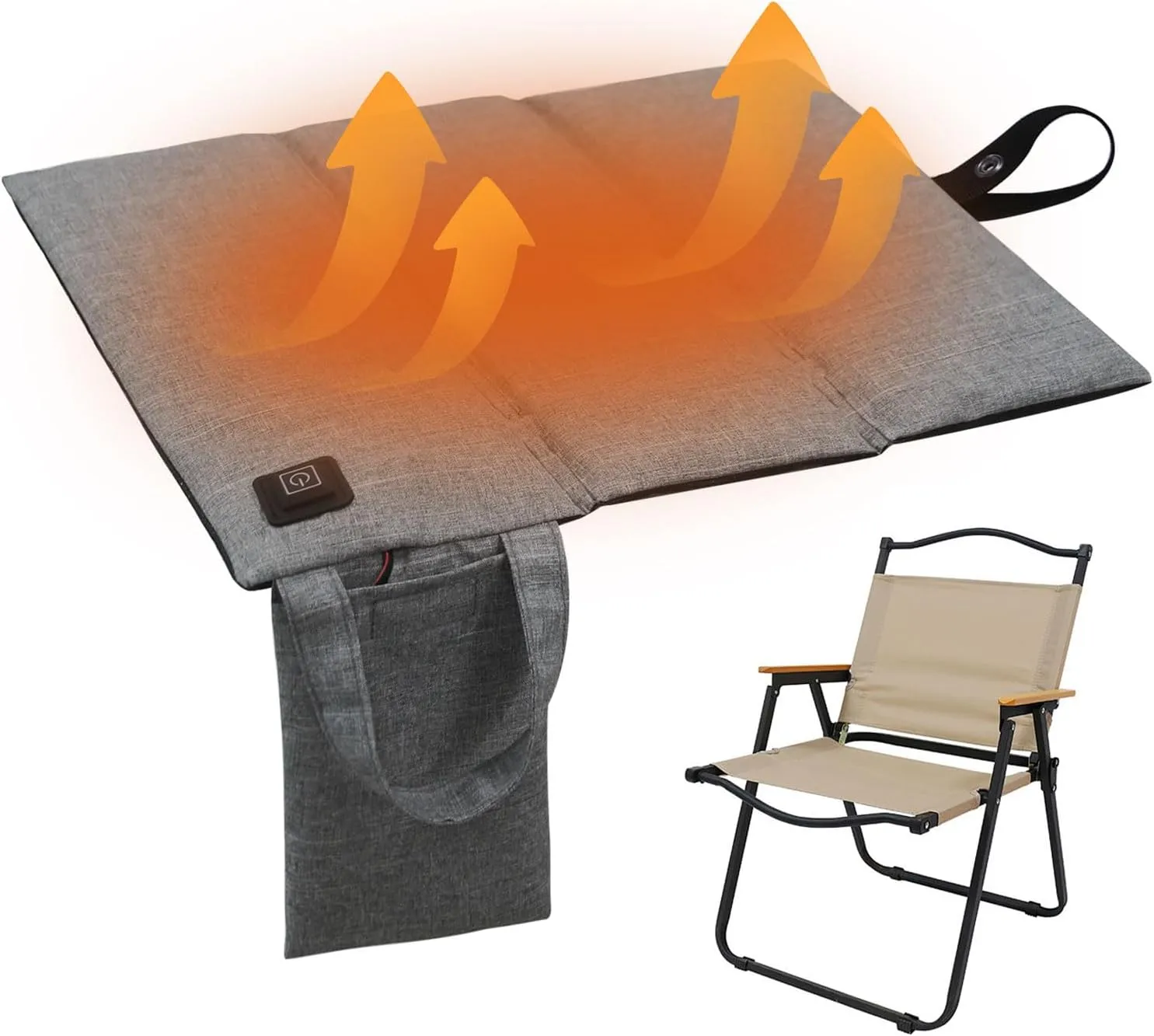 Portable Stadium Seat Cushion, Foldable Cordless Heating Pad, Lightweight USB Heated Stadium Seats for Bleachers, 3 Gears Adjustable Heated Camping Chair with Pocket for Indoor, Outdoor, Grey