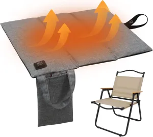 Portable Stadium Seat Cushion, Foldable Cordless Heating Pad, Lightweight USB Heated Stadium Seats for Bleachers, 3 Gears Adjustable Heated Camping Chair with Pocket for Indoor, Outdoor, Grey