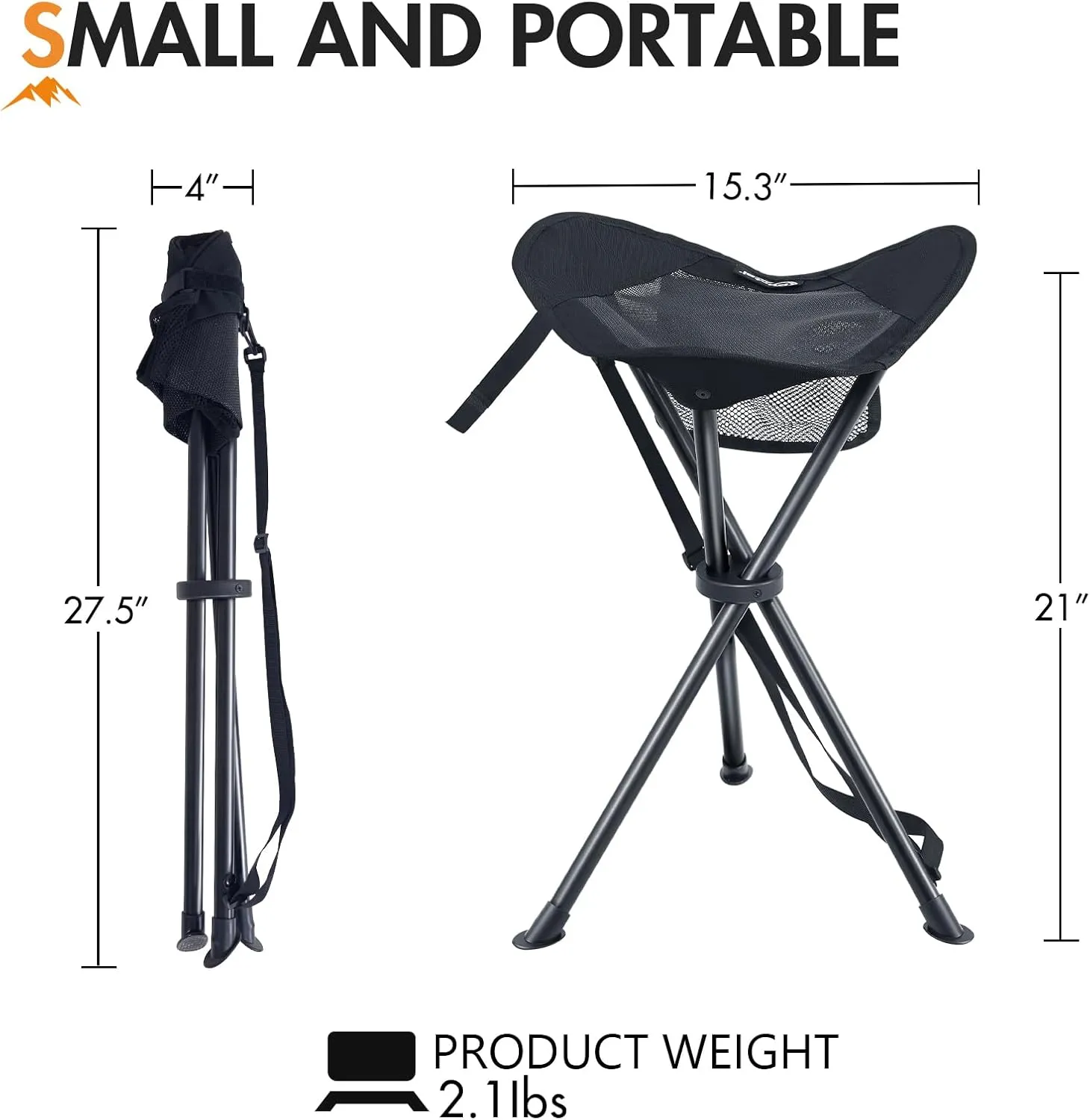 PORTAL Tall Folding Tripod Stool for Outdoor Camping Walking Hunting Hiking Fishing Travel, Support 225 lbs