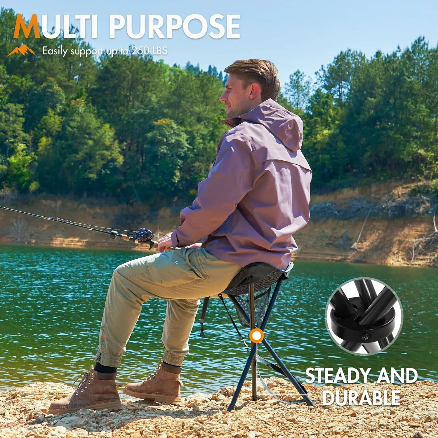 PORTAL Tall Folding Tripod Stool for Outdoor Camping Walking Hunting Hiking Fishing Travel, Support 225 lbs