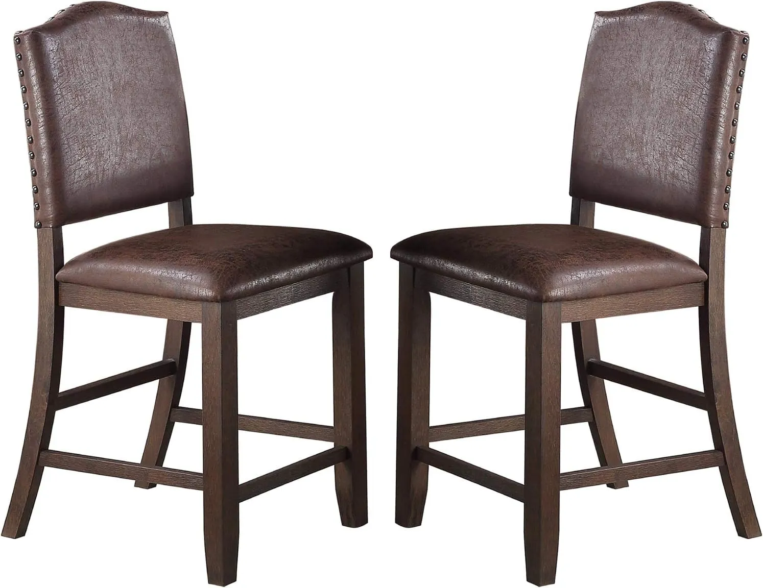 Poundex Brown Dark Faux Leather Upholstery High Chair, Set of 2