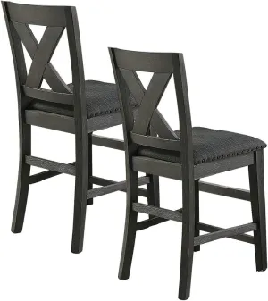 Poundex, Dark Grey Linen-Fabric and Wood Counter Hight Chairs with X-Cross Back