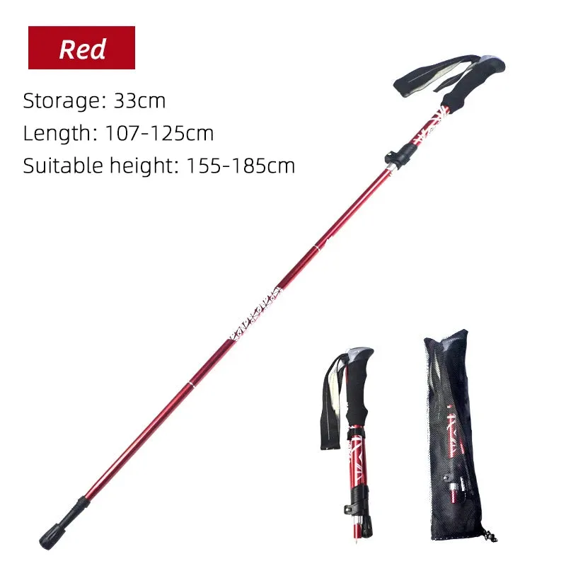 Premium Folding Trekking Pole for Hiking & Walking – Portable Carbon Steel Stick, Adjustable Length, Lightweight & Easy to Carry, Foam Grip Handle, Carbon Tungsten Tip, 1 PCS