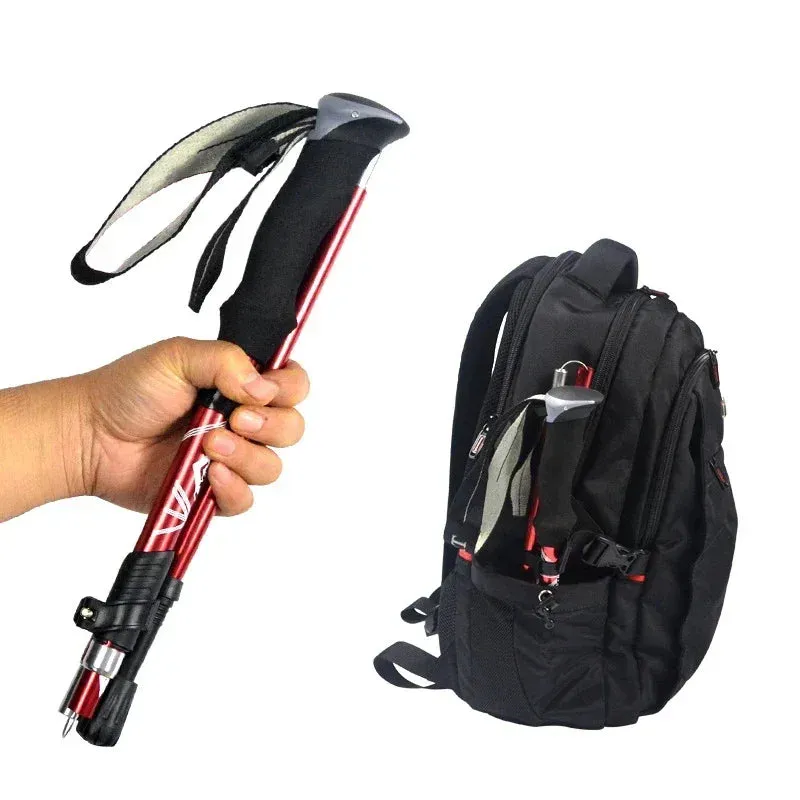Premium Folding Trekking Pole for Hiking & Walking – Portable Carbon Steel Stick, Adjustable Length, Lightweight & Easy to Carry, Foam Grip Handle, Carbon Tungsten Tip, 1 PCS