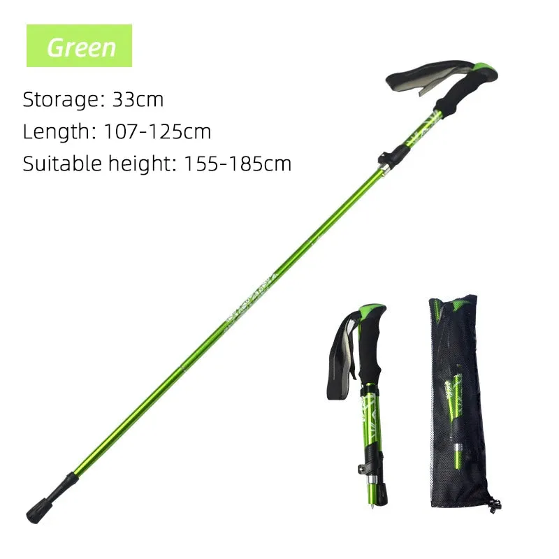 Premium Folding Trekking Pole for Hiking & Walking – Portable Carbon Steel Stick, Adjustable Length, Lightweight & Easy to Carry, Foam Grip Handle, Carbon Tungsten Tip, 1 PCS