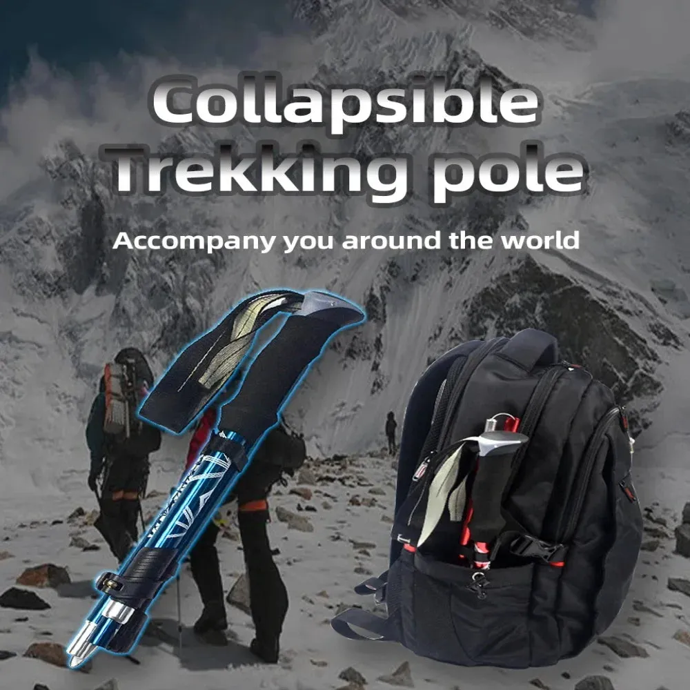 Premium Folding Trekking Pole for Hiking & Walking – Portable Carbon Steel Stick, Adjustable Length, Lightweight & Easy to Carry, Foam Grip Handle, Carbon Tungsten Tip, 1 PCS