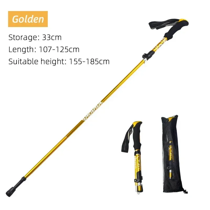 Premium Folding Trekking Pole for Hiking & Walking – Portable Carbon Steel Stick, Adjustable Length, Lightweight & Easy to Carry, Foam Grip Handle, Carbon Tungsten Tip, 1 PCS
