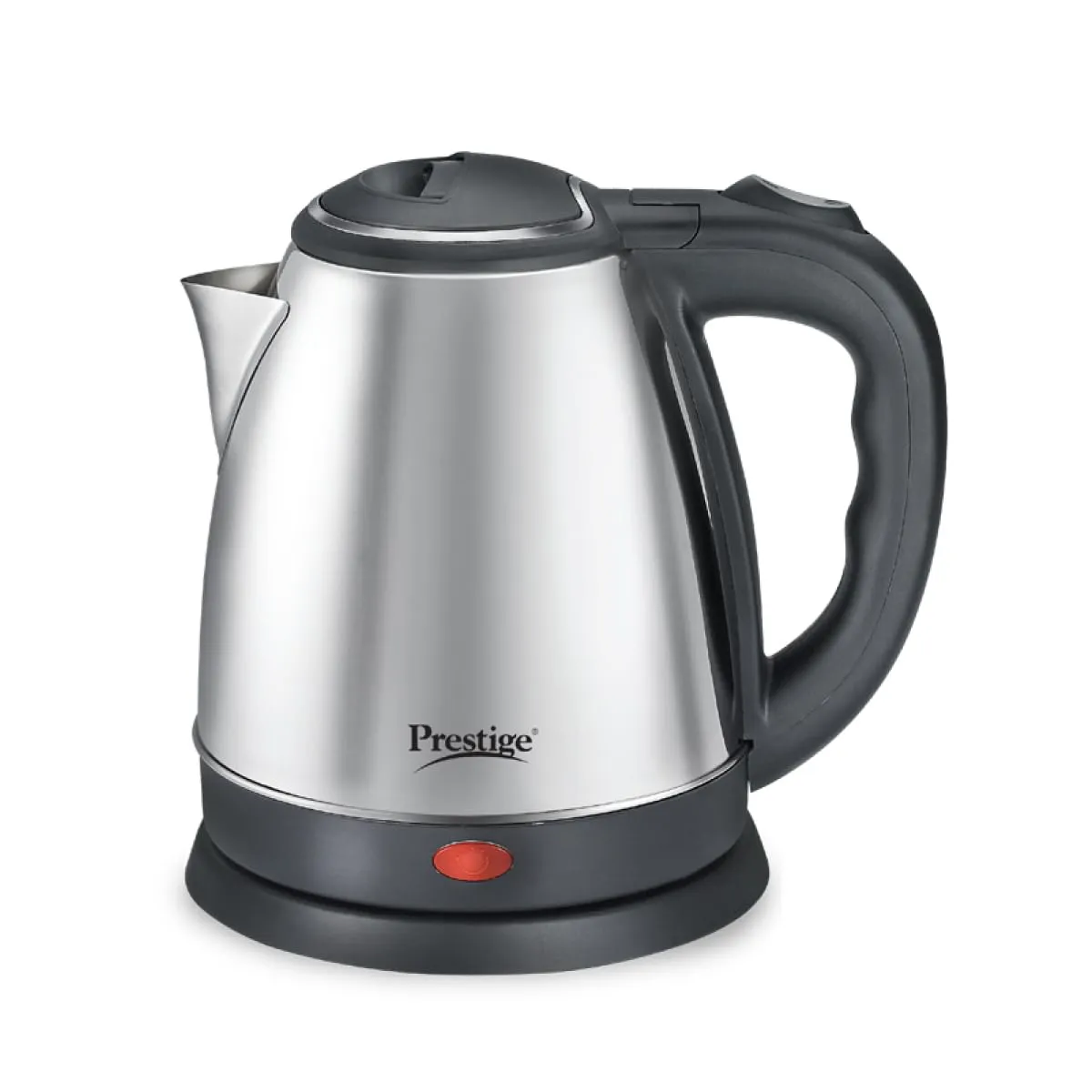 Prestige 1.5 Litres Electric Kettle (PKOSS 1.5)|1500W | Silver - Black| Automatic Cut-off | Stainless Steel | Rotatable Base | Power Indicator | Single-Touch Lid Locking