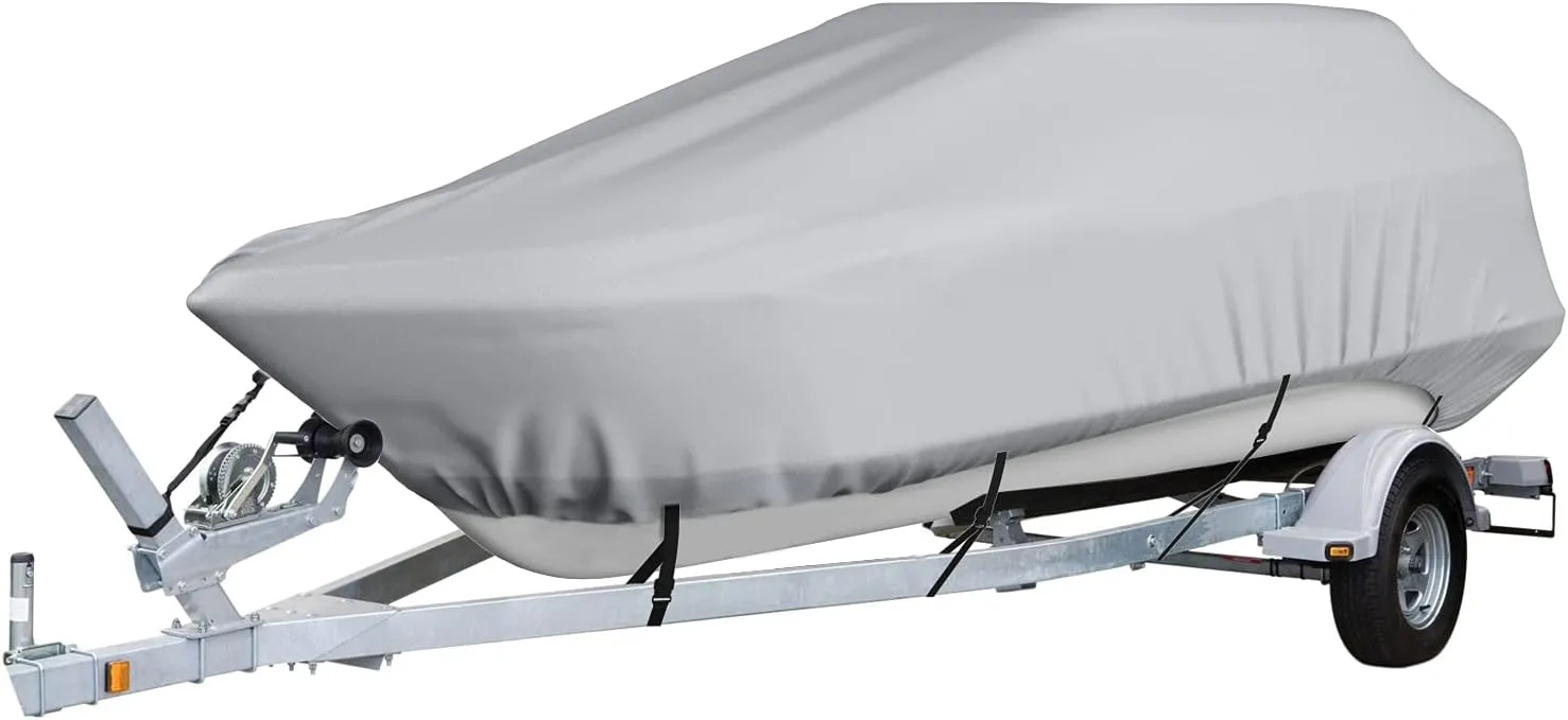 Pro Boat Cover,Heavy-Duty 210d Boat Cover Fits V Shape Yacht Boat Covers Boat Tarp Uv Resistant Center Console Cover Boat Mooring Cover Fits V-Hull,Pro-Style,Bass Boat,Gray,16~18FY