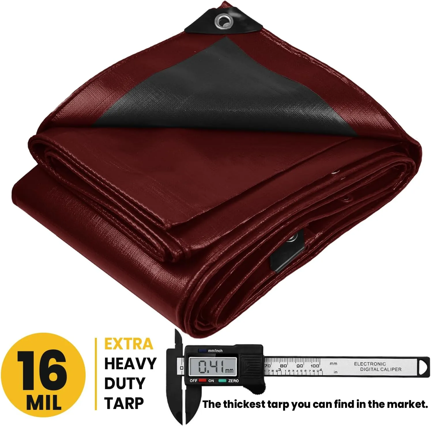 PROTARP Extra Heavy Duty 16 Mil Tarp Cover, Waterproof, UV Resistant, Rip and Tear Proof, Poly Tarpaulin with Reinforced Edges for Roof, Camping, Patio, Pool, Boat. (Maroon/Black 6′ X 8′)