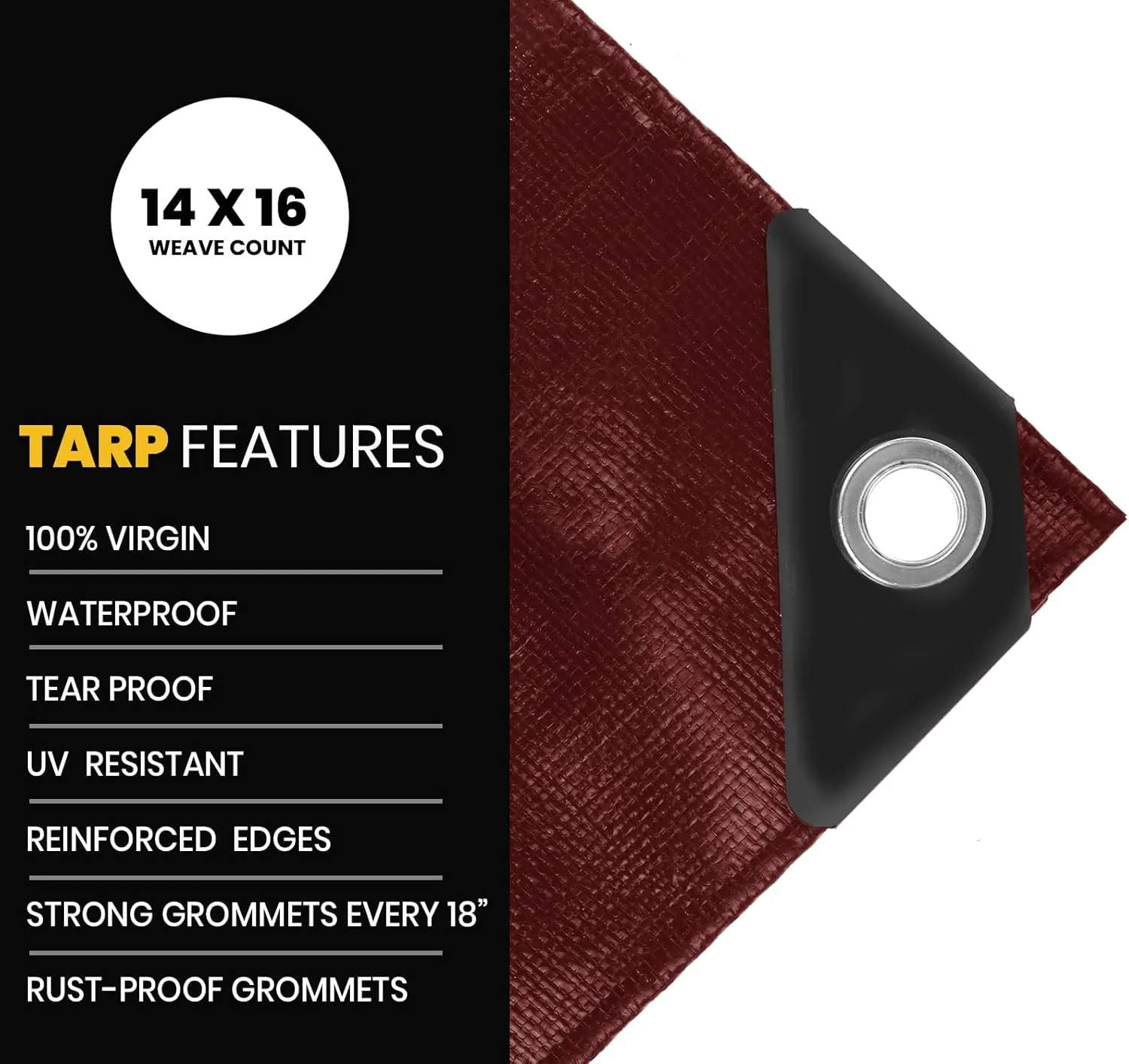 PROTARP Extra Heavy Duty 16 Mil Tarp Cover, Waterproof, UV Resistant, Rip and Tear Proof, Poly Tarpaulin with Reinforced Edges for Roof, Camping, Patio, Pool, Boat. (Maroon/Black 6′ X 8′)