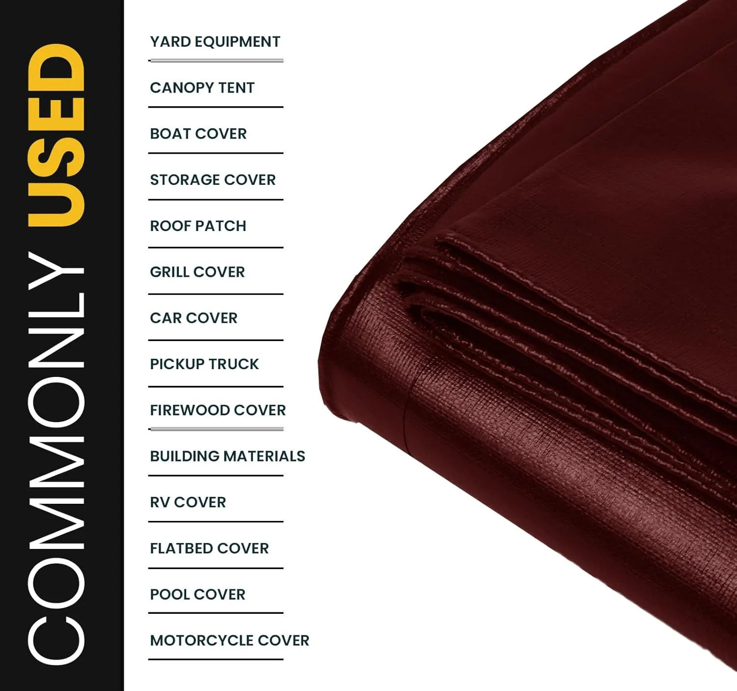 PROTARP Extra Heavy Duty 16 Mil Tarp Cover, Waterproof, UV Resistant, Rip and Tear Proof, Poly Tarpaulin with Reinforced Edges for Roof, Camping, Patio, Pool, Boat. (Maroon/Black 6′ X 8′)