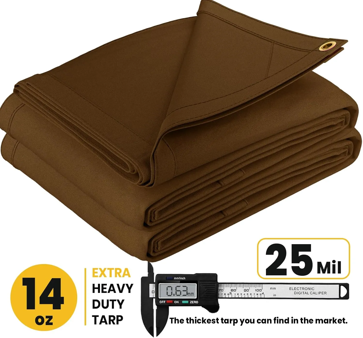 PROTARP Heavy Duty 14 OZ Water Resistant Canvas Tarp, UV Resistant Tarpaulin Cover with Rustproof Brass Grommets, Multipurpose for Canopy, Roof, Camping, Woodpile (Brown 5'X7')