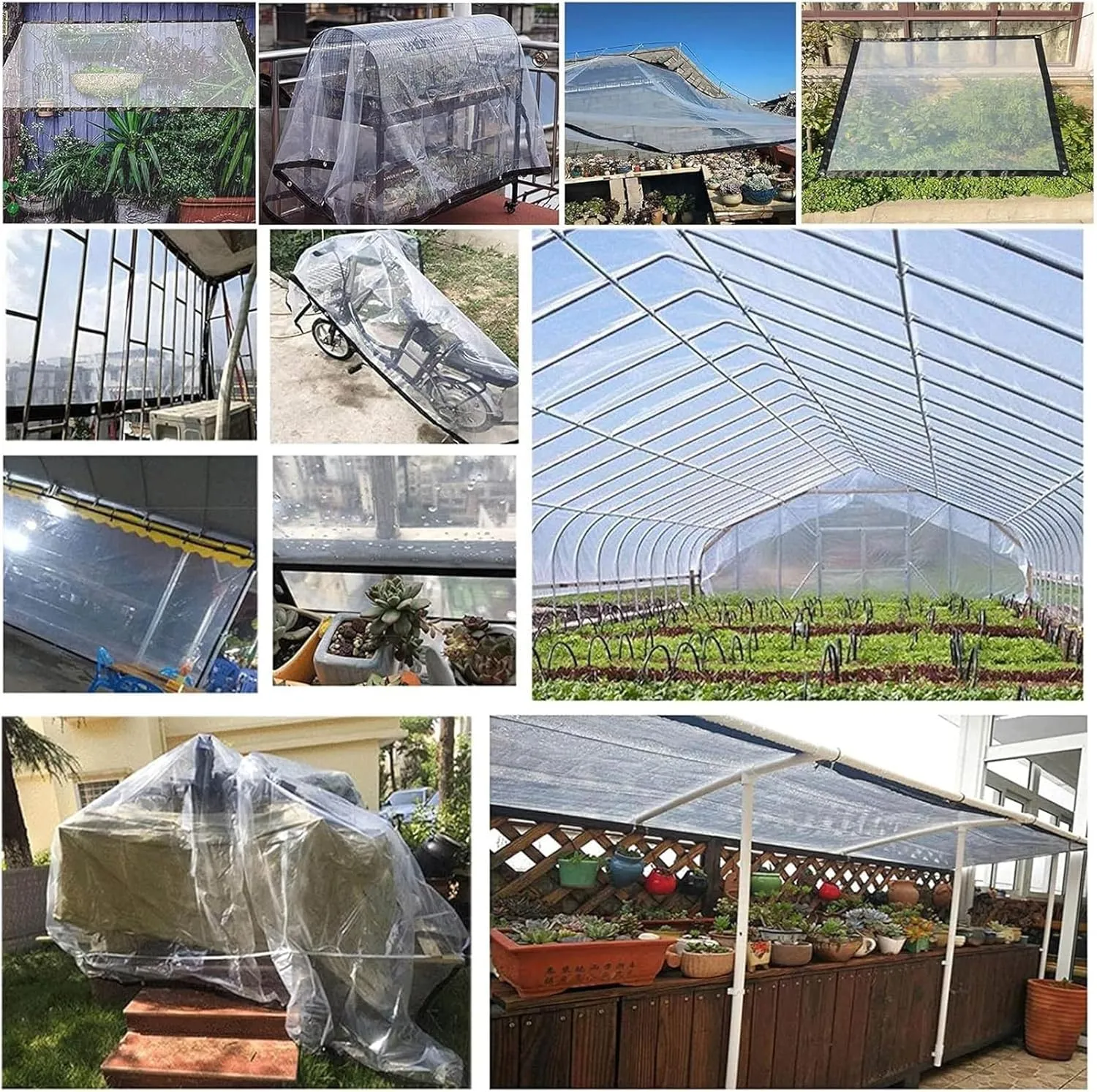 PVC Tarp Tarpaulin,7 * 10ft 7 * 13ft Clear-Waterproof-Tarps-Outdoor，Garden Rainproof Transparent Poly Tarpaulin,Chicken Coop Cover/Dog Kennel Roof Canopy(10x10 ft(3x3m))