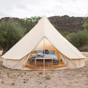 Pyramid Round Bell Tent Canvas Yurt Tent with Zipped Groundsheet, 4 Season Large Family Teepee Tents for Family Outdoor Camping, Diameter 3M/4M/5M/6M Cotton/Canvas