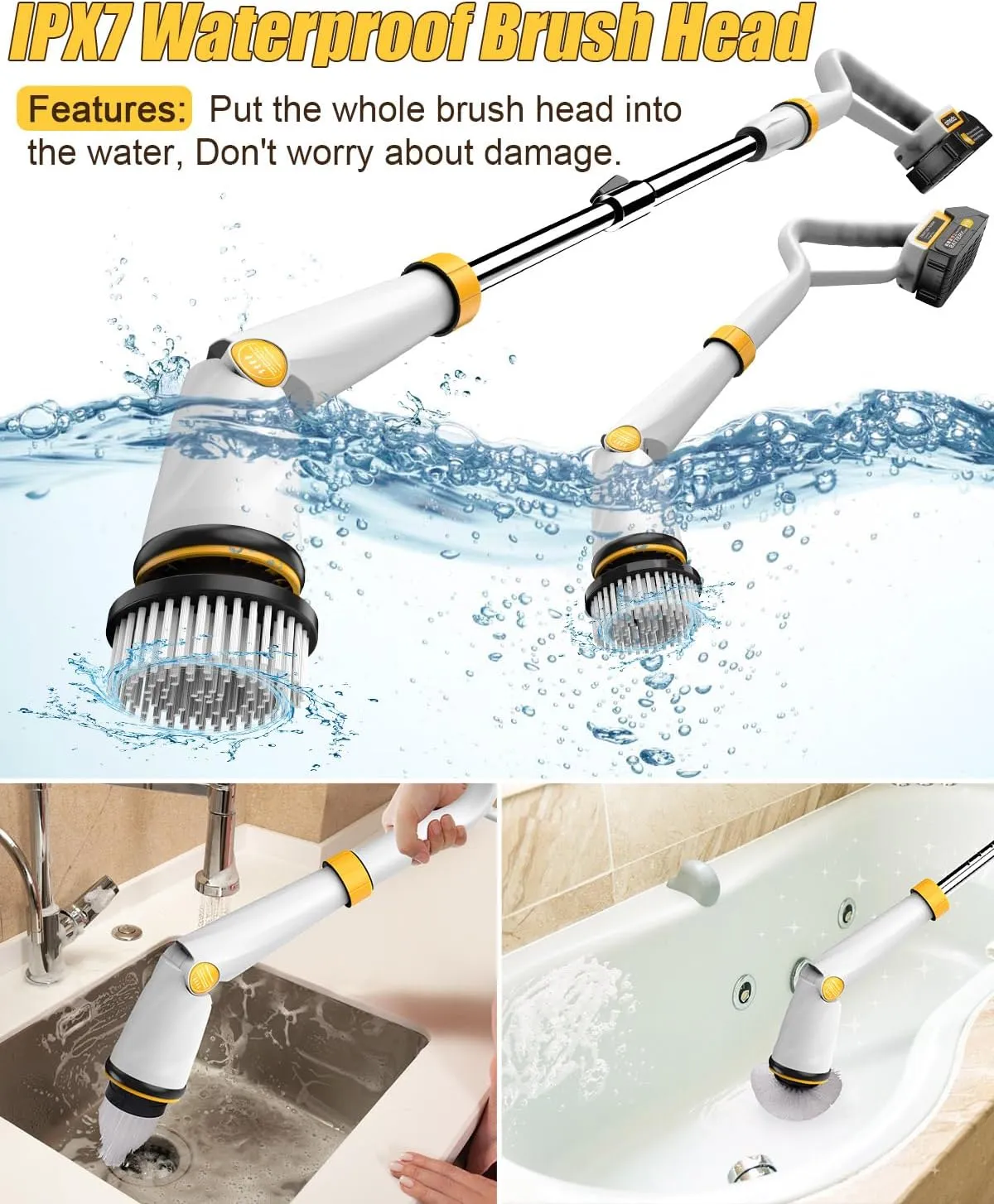 Qimedo Electric Spin Scrubber with Two Batteries Q2 Pro,1500 RPM High Power Electric Scrubber for Cleaning,Shower Cordless Cleaning Brush with Display for Tub/Tile/Floor (Effortless Handle/8 Brushes)