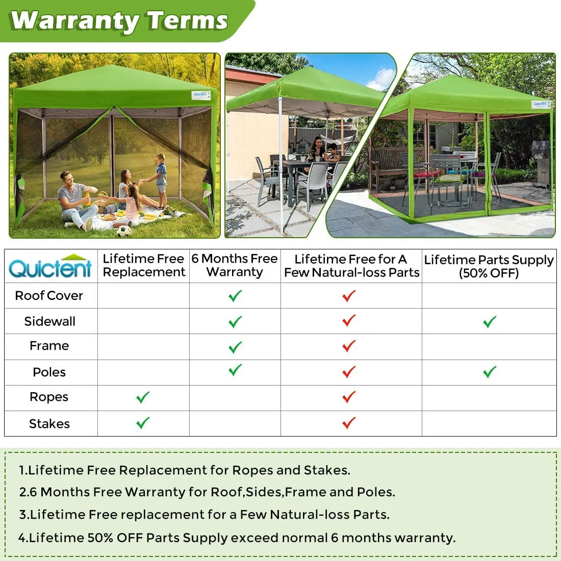 Quictent 8' x 8' Pop Up Canopy With Mesh Netting-Green