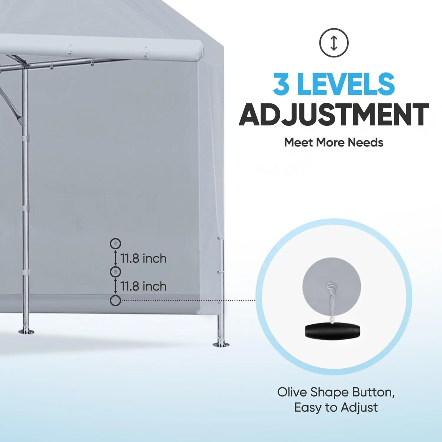 Quictent Carport Replacement Tarp Canopy Sidewall with Bungees Balls, for 10x20 ft or 12x20 ft Garage Party Tent Shelter - Gray, One Sidewll Panel Only