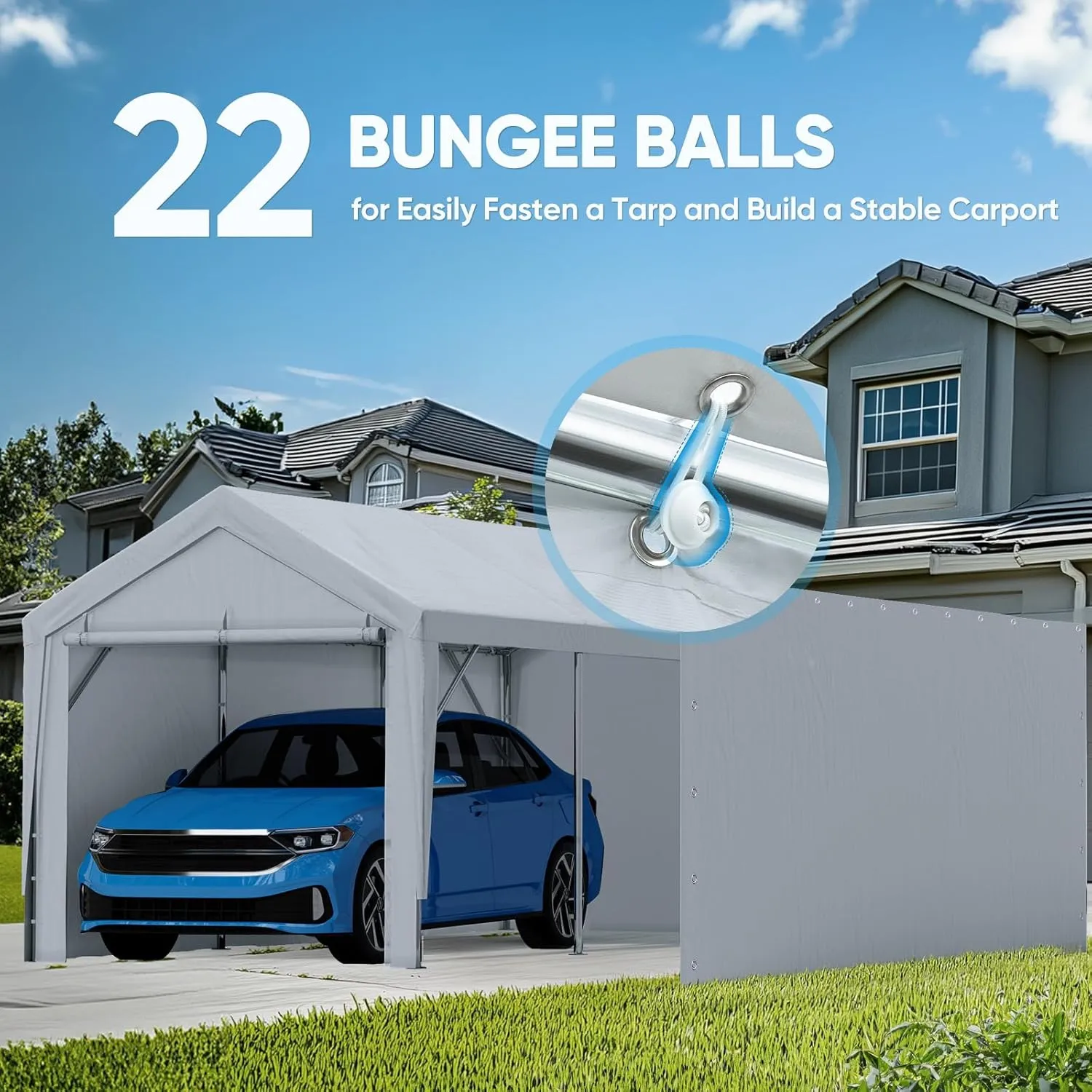 Quictent Carport Replacement Tarp Canopy Sidewall with Bungees Balls, for 10x20 ft or 12x20 ft Garage Party Tent Shelter - Gray, One Sidewll Panel Only