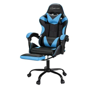 Racer Office Chair with Massage & Footrest - Cyan Blue