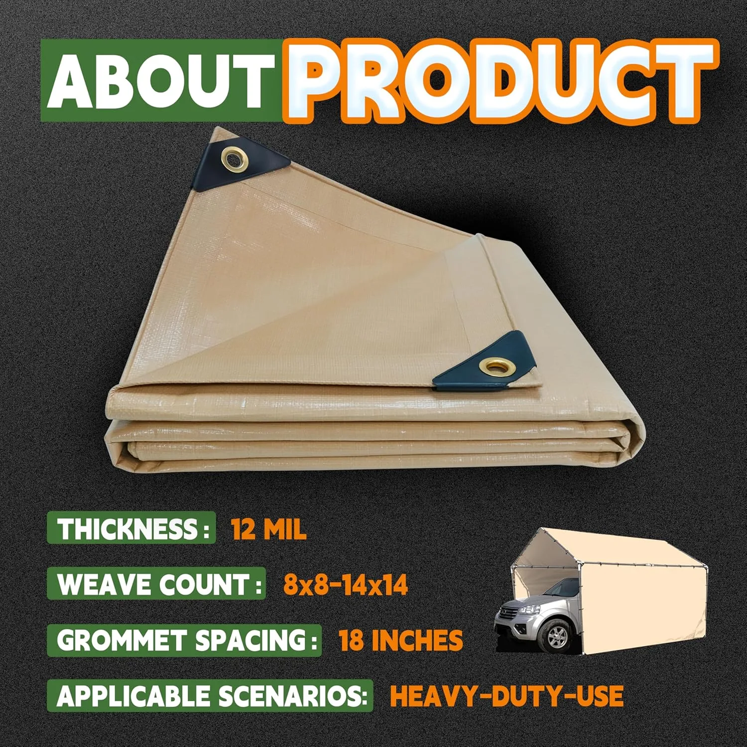 RAINDEWAY 10x15 Feet Heavy Duty Tarp,12 Mil Tan Waterproof Poly Tarp Cover,UV Resistant,Weatherproof,Durable,Multipurpose Tarps with Grommets and Reinforced Edges