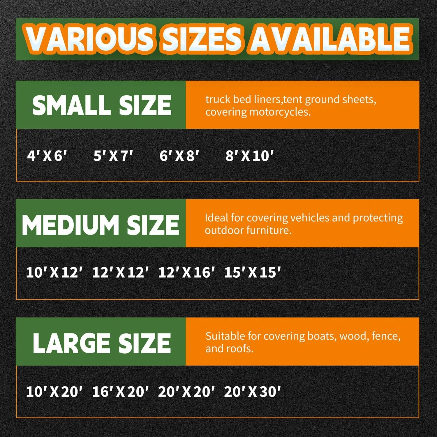 RAINDEWAY 12x12 Tarp Heavy Duty Waterproof,9Mil Thick,Large Tarps Multipurpose Poly Tarp Cover for Camping,Rain,Durable with Metal Grommets and Reinforced Edges,Finished Size Green/Black